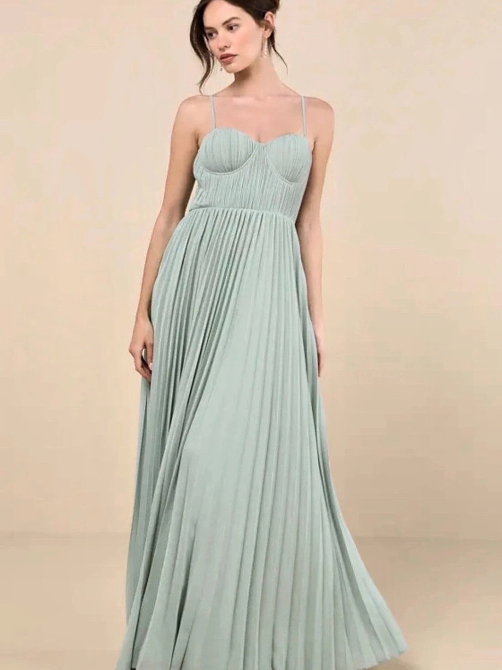 Lulus Admirable Elegance Sage Green Pleated Bustier Maxi Dress